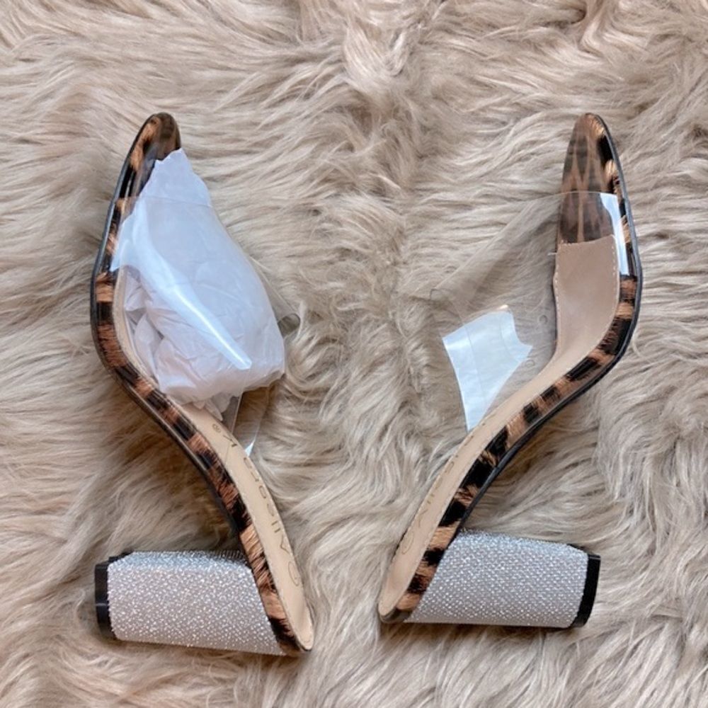 Allegra K Open Toe Clear Glitter Slide Chunky Heel Sandals - Picture 8 of 15